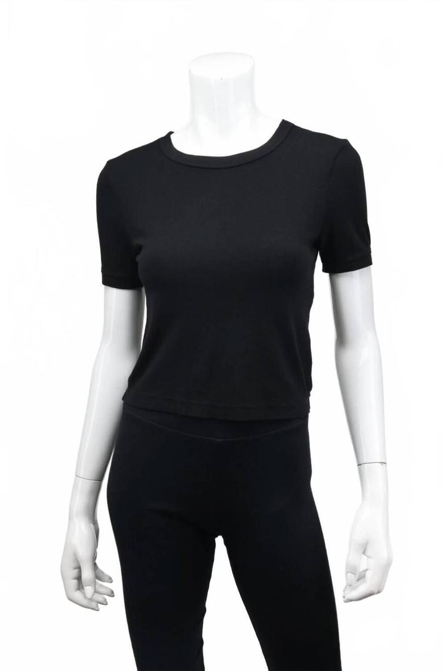 NEW CROWN JEWEL women's luxx cropped crew neck short sleeve tee in black